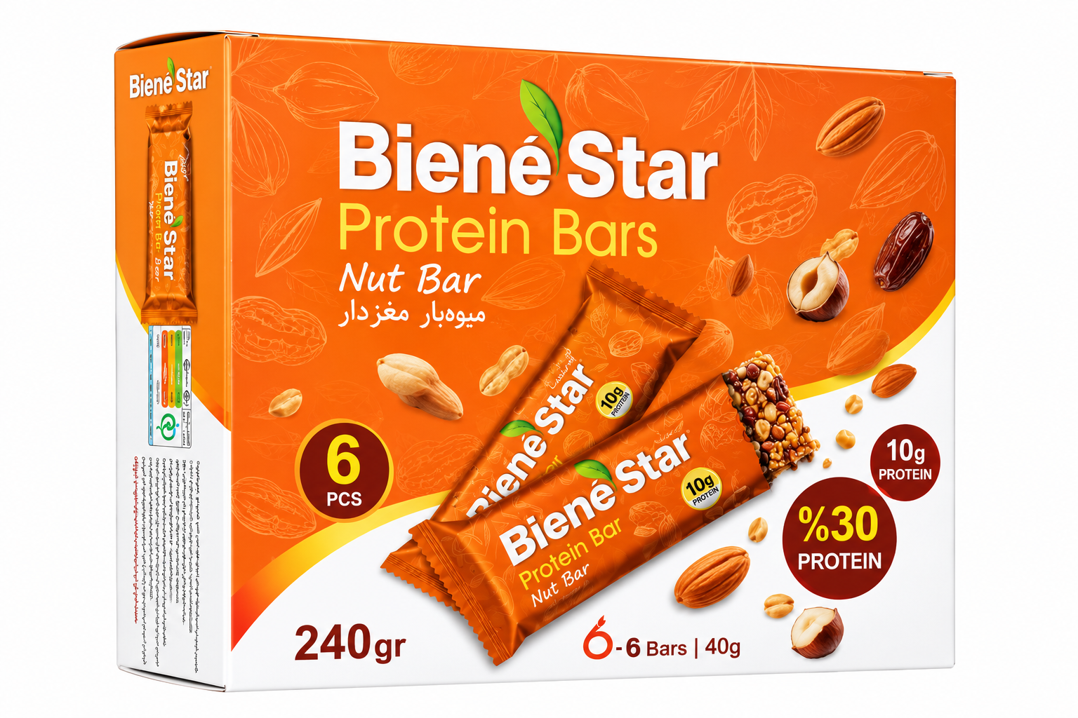 پروتئین بار بین استار-طعم بادام زمینی و گردو -بسته ۶ عددی